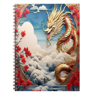 Cuaderno Escalas azul y oro del dragón respirador de fuego