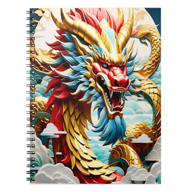Cuaderno Escalas azul y oro del dragón respirador de fuego (Frente)
