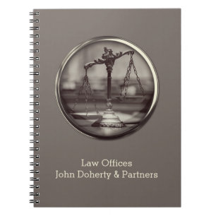 Cuaderno Escalas de justicia Sepia personalizables Abogad