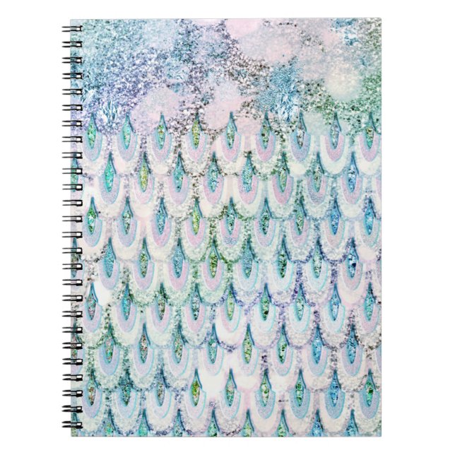 Cuaderno Escalas de peces de sirena verde azulada Purpurina (Frente)