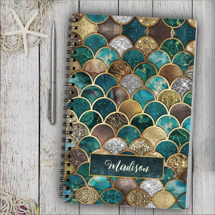 Cuaderno Escalas de sirena elegantes de oro turquesa y gira