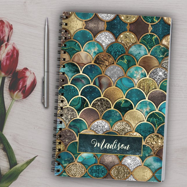 Cuaderno Escalas de sirena elegantes de oro turquesa y gira (Subido por el creador)