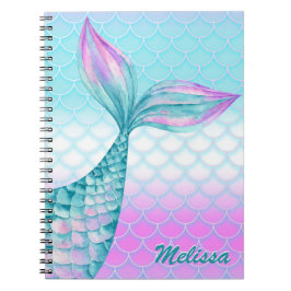 Cuaderno Escamas de cola de sirena personalizadas rosa teal