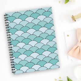 Cuaderno Escamas de dragón, abanicos, olas, Seigaiha, Azul