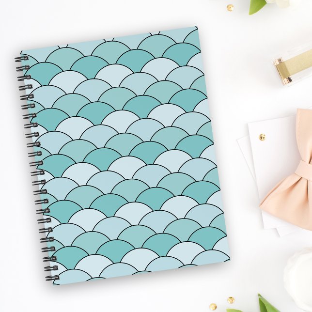 Cuaderno Escamas de dragón, abanicos, olas, Seigaiha, Azul (Subido por el creador)