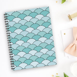 Cuaderno Escamas de dragón, abanicos, olas, Seigaiha, Azul