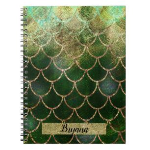 Cuaderno Escamas de pez sirena con brillo verde y dorado