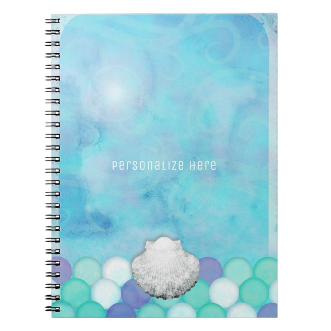 Cuaderno Escamas De Sirena Acuarela Mar Océano Personalizad (Frente)