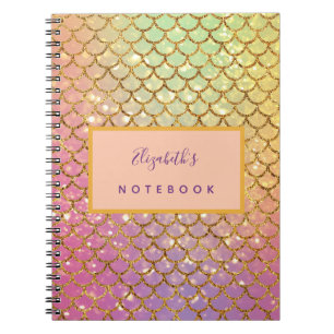 Cuaderno Escamas de sirena rosa purpúrea brillo reglado uni