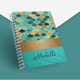 Cuaderno Escamas de Sirena Turquesa Piedra Personalizada Do