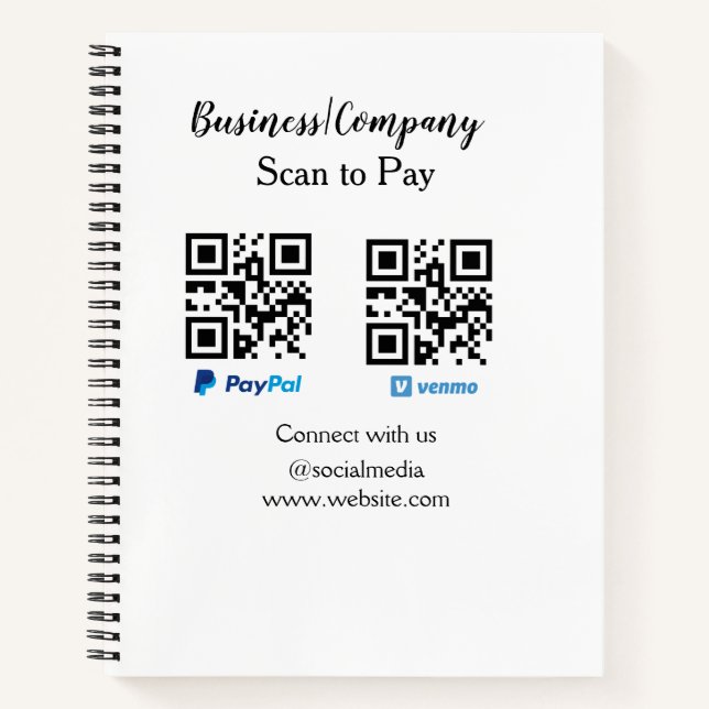 Cuaderno Escanear para pagar código q r paypal venmo agrega (Anverso)