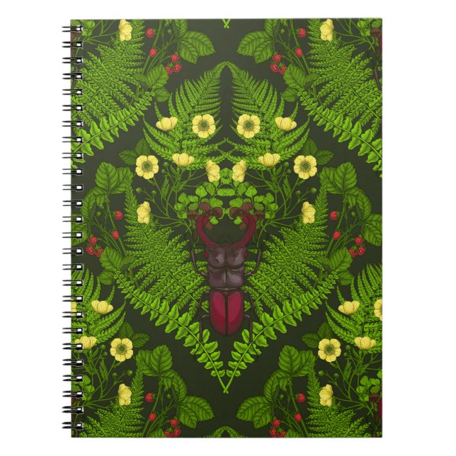 Cuaderno Escarabajo y helechos, hojas verdes (Frente)