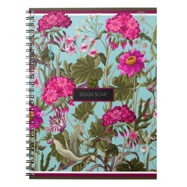 Cuaderno Escarcha de diseño con geranios y flores silvestre (Frente)