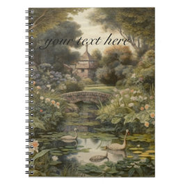 Cuaderno Escena botánica de cisnes en un jardín inglés