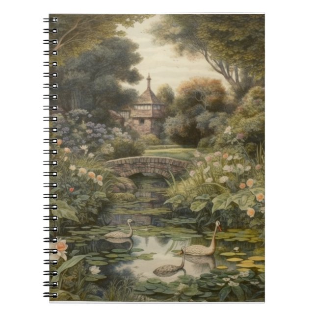 Cuaderno Escena botánica de cisnes en un jardín inglés (Frente)