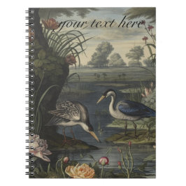 Cuaderno Escena botánica de grúas azules a orillas de un rí