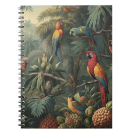 Cuaderno Escena botánica de loros y piñas