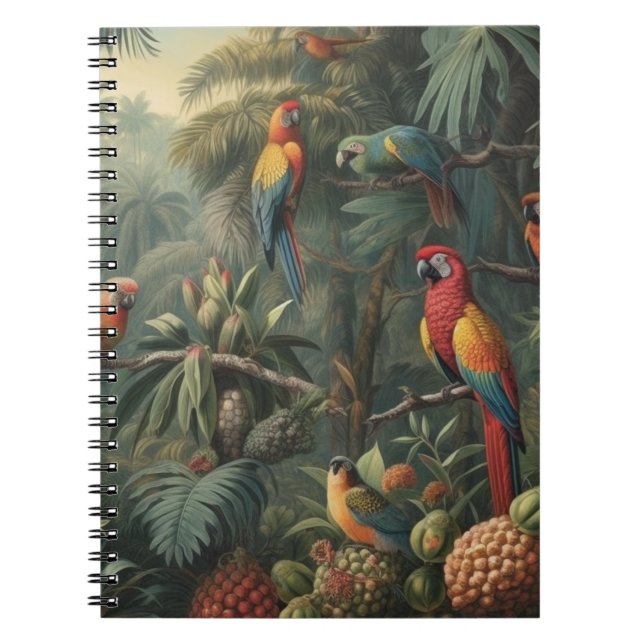 Cuaderno Escena botánica de loros y piñas (Frente)
