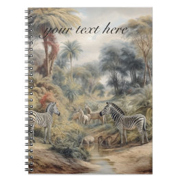 Cuaderno Escena botánica del personalizable de cebras y leo