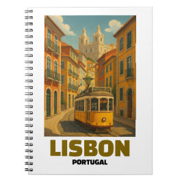 Cuaderno Escena callejera retro del tranvía vintage Lisboa