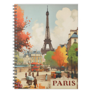 Cuaderno Escena callejera vintage de la Torre Eiffel de Par