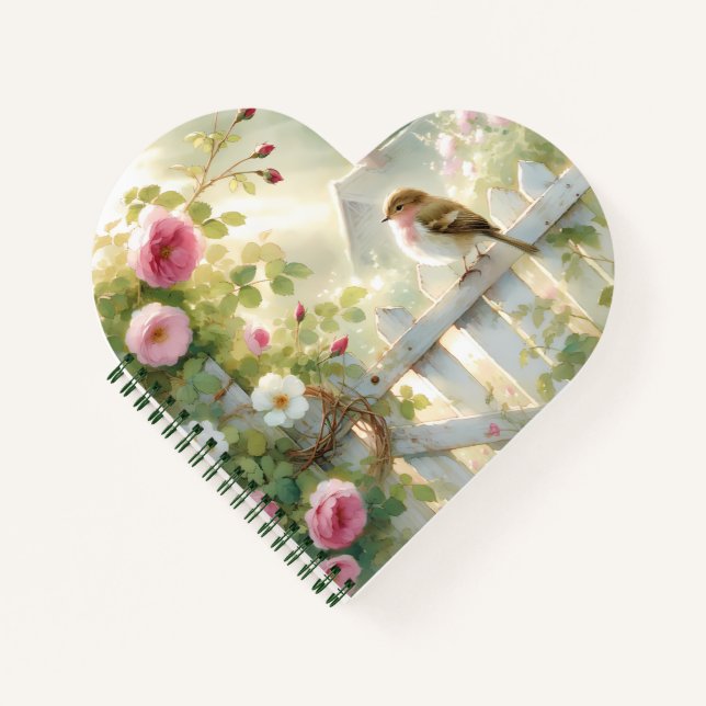 Cuaderno Escena de acuarela de rosa de jardín pájaro (Anverso)