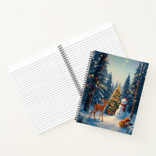 Cuaderno Escena De Árbol De Navidad Cute Deer Fawn Snowman