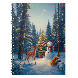 Cuaderno Escena De Árbol De Navidad Cute Deer Fawn Snowman