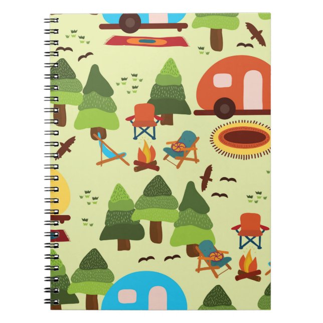 Cuaderno Escena de camping - caravana, sillas de camping, c (Frente)