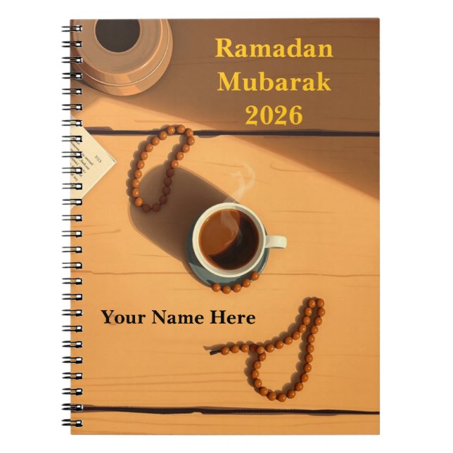 Cuaderno Escena de escritorio con Tasbih marrón cálido (Frente)