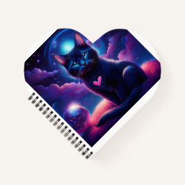 Cuaderno Escena de fantasía gatito negro hermosos ojos azul
