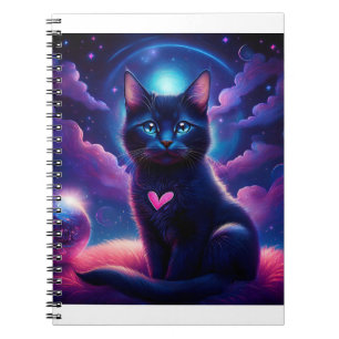 Cuaderno Escena de Fantasía Gatito Negro Ojos Azules Hermos
