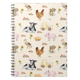 Cuaderno Escena de granja en acuarela con patrón continuo