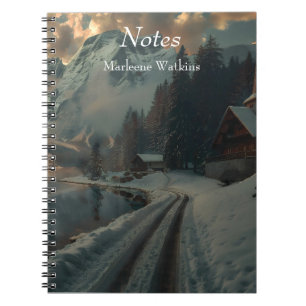 Cuaderno Escena de invierno con edificios de madera