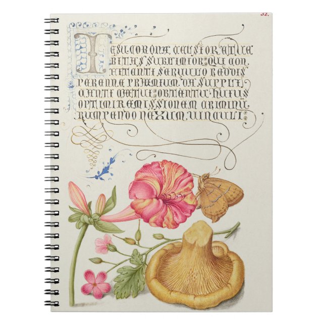 Cuaderno Escena de jardín con flores, mariposa y hongo (Frente)