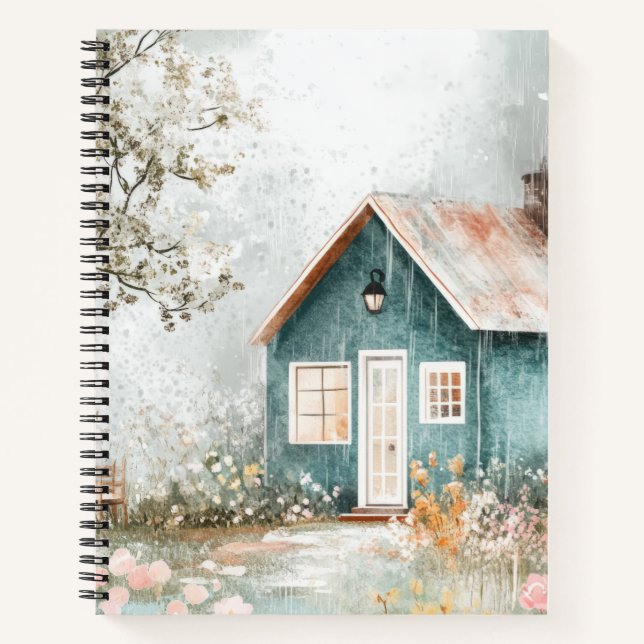 Cuaderno Escena de jardín de flores silvestres de cabaña ac (Anverso)
