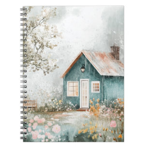 Cuaderno Escena de jardín de flores silvestres de cabaña ac