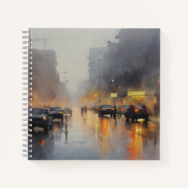 Cuaderno Escena de lluvia nocturna urbana (Anverso)