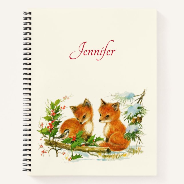 Cuaderno Escena de Navidades Retro de zorros de época (Anverso)