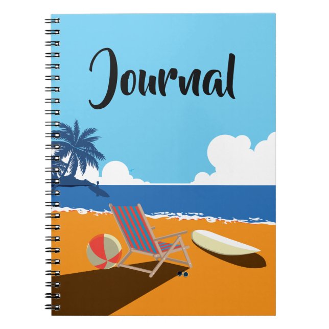 Cuaderno Escena de playa con surfista, silla y naranja lumi (Frente)