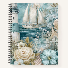 CUADERNO ESCENA DE PLAYA DE ACUARELA AZUL VELERO FARO 