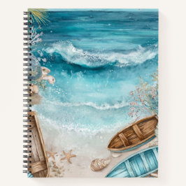 CUADERNO ESCENA DE PLAYA VERANIEGA EN ACUARELA AZUL CON BAR