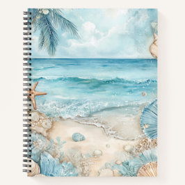 CUADERNO ESCENA DE PLAYA VERANIEGA PASTEL CON CONCHAS