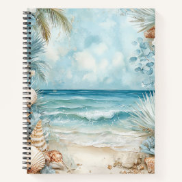 CUADERNO ESCENA DE PLAYA VERANIEGA PASTEL CON CONCHAS