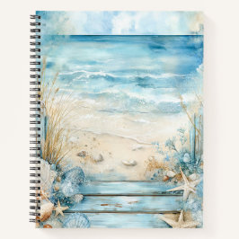CUADERNO ESCENA DE PLAYA VERANIEGA PASTEL CON CONCHAS