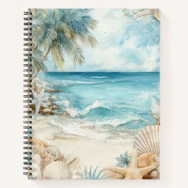 CUADERNO ESCENA DE PLAYA VERANIEGA PASTEL CON CONCHAS