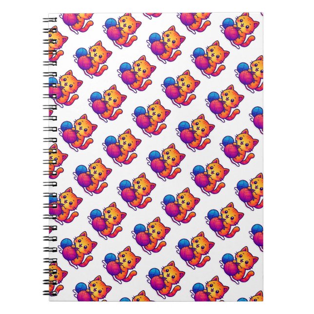 Cuaderno Escena de punto de gato kawaii con sobredimensiona (Frente)