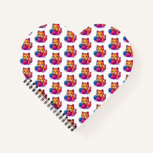 Cuaderno Escena de punto de gato kawaii con sobredimensiona