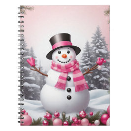 Cuaderno Escena de Snowman de Navidades rosados bonitos