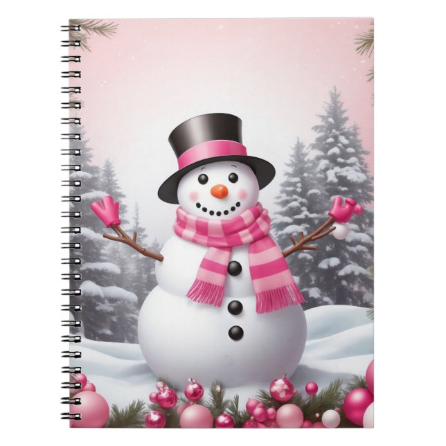 Cuaderno Escena de Snowman de Navidades rosados bonitos (Frente)